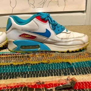 Blue and white Nike air max shoes, worn previously but too small.